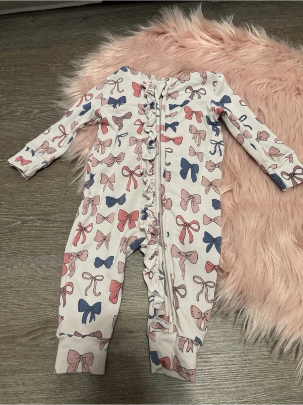 Posh Peanut bow print hooded romper 3-6months